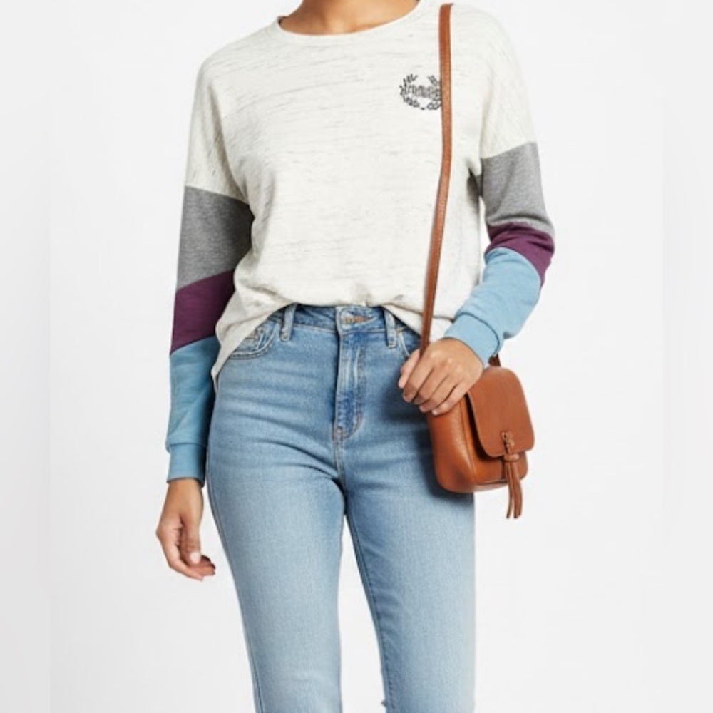 PINK Victoria's Secret Cream Sweatshirt with Color Block Sleeves